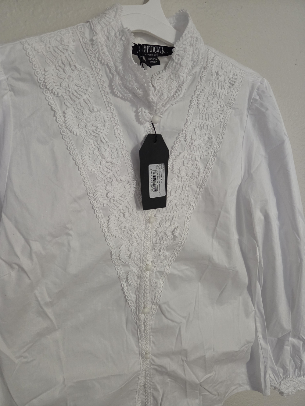 Disturbia White Lace-Trim Button Down Blouse